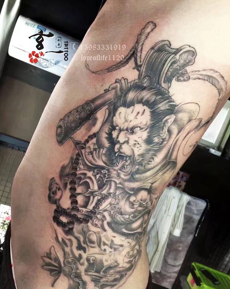 大圣纹身图片_成品腰部传统纹身图案