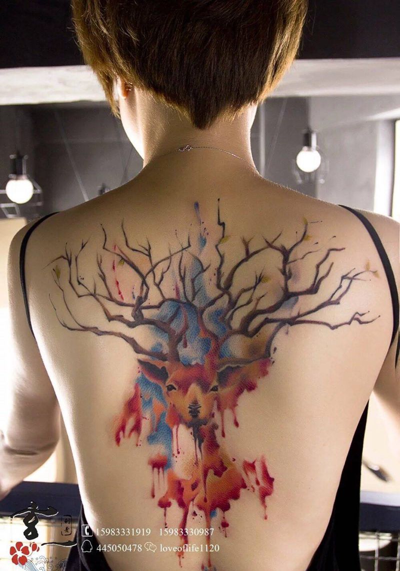 泼墨麋鹿纹身图片