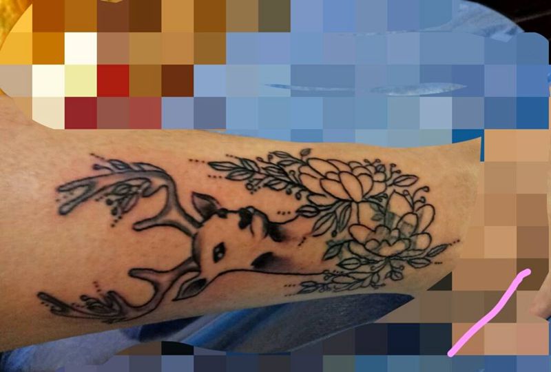 遮盖鹿纹身图片_腿部清新动物成品纹身图案