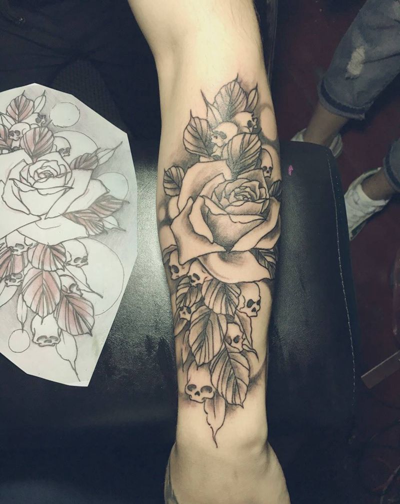 欧美玫瑰小臂纹身图片