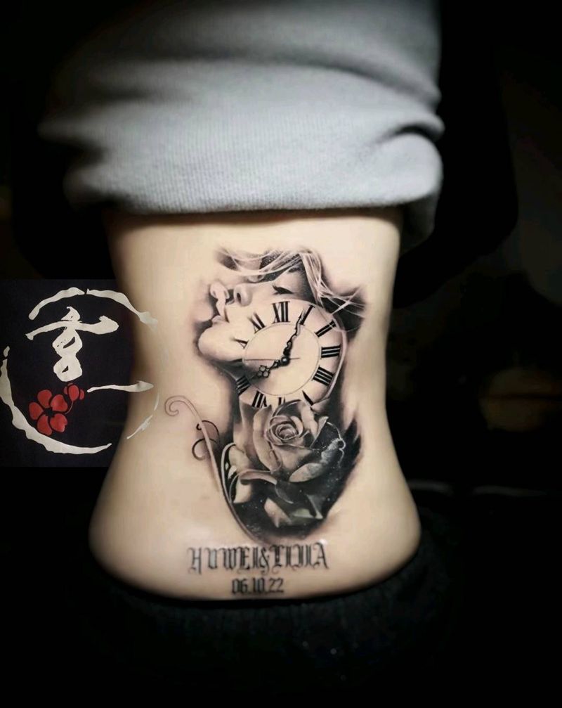 欧美写实遮盖纹身图片_腰部背部欧美写实纹身图案