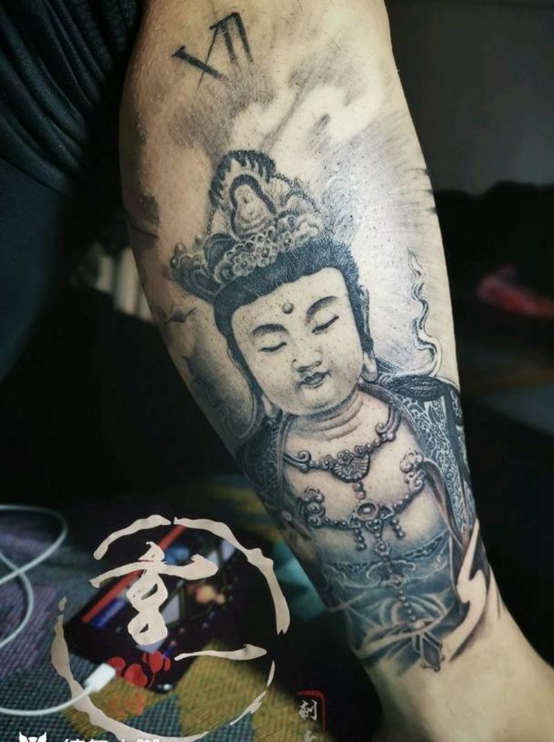 佛设计包小腿纹身图片