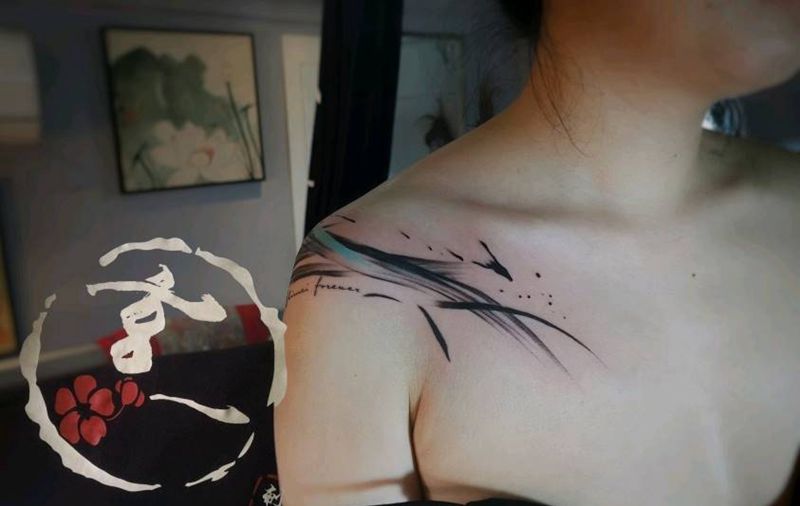 印象纹身图片_肩部新传统纹身图案