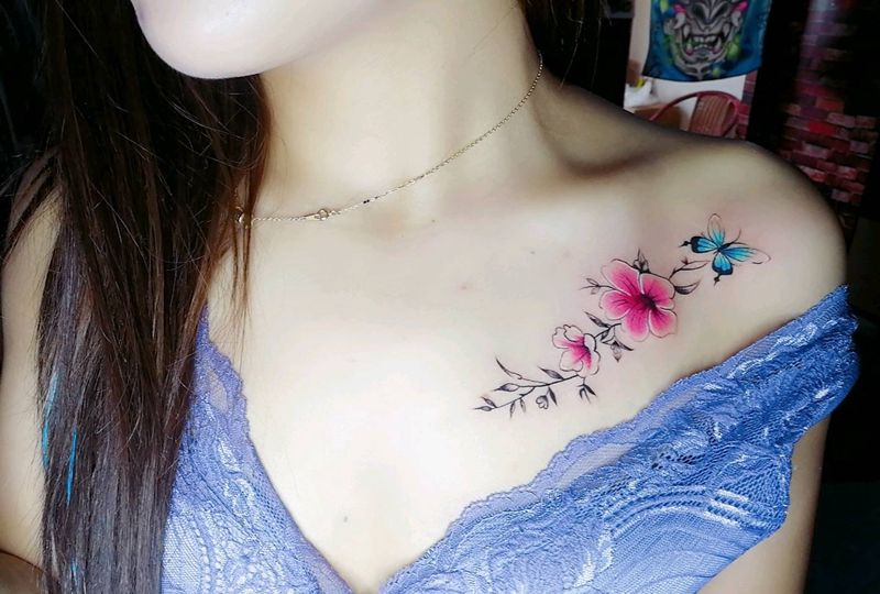 锁骨系列纹身图片_颈部纹身图案