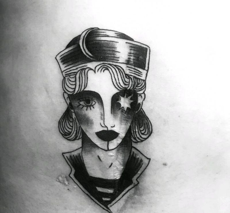 疤痕遮盖纹身图片_腹部欧美人物成品纹身图案