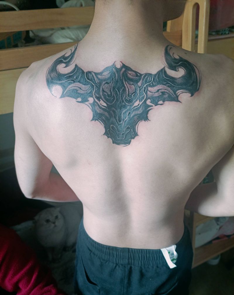 牛年大吉纹身图片_背部肩部图腾纹身图案