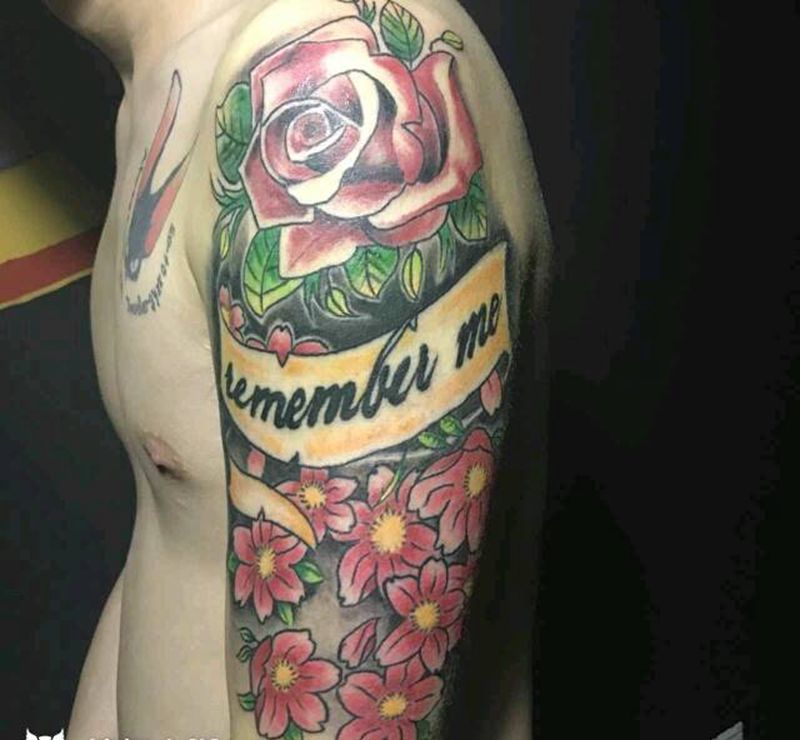 原创情侣大臂纹身图片_手臂欧美植物花体成品手稿纹身图案