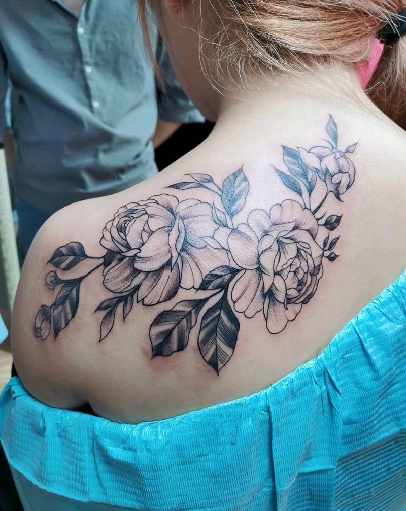 肩花纹身图片_肩部纹身图案