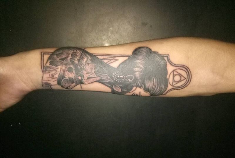 线稿+几何+创意人与动物纹身图片