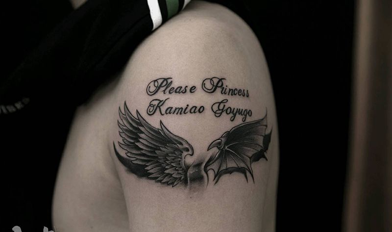 天使与恶魔翅膀·阿峰作品纹身图片