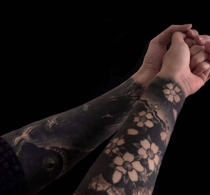 情侣花臂买家秀纹身图片