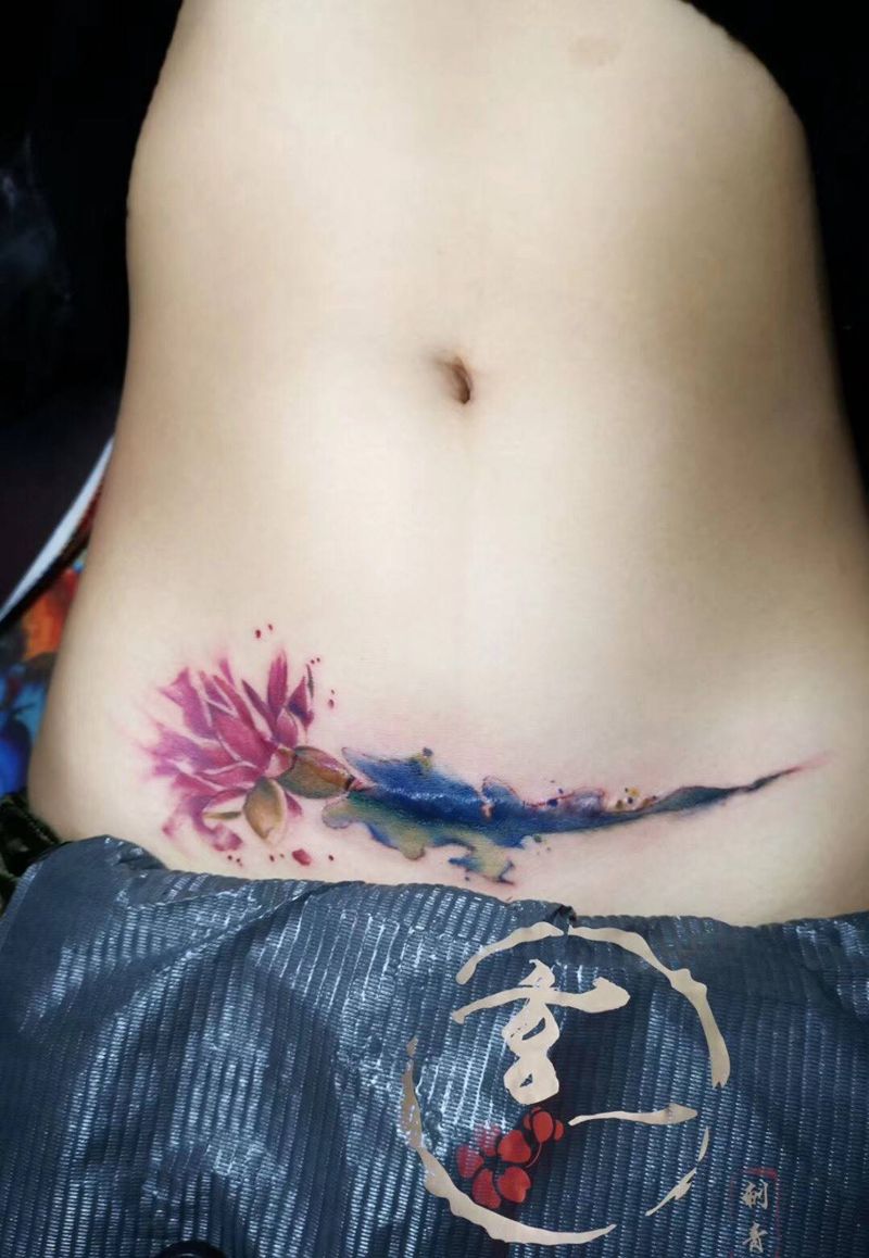 剖腹产疤痕遮盖纹身图片