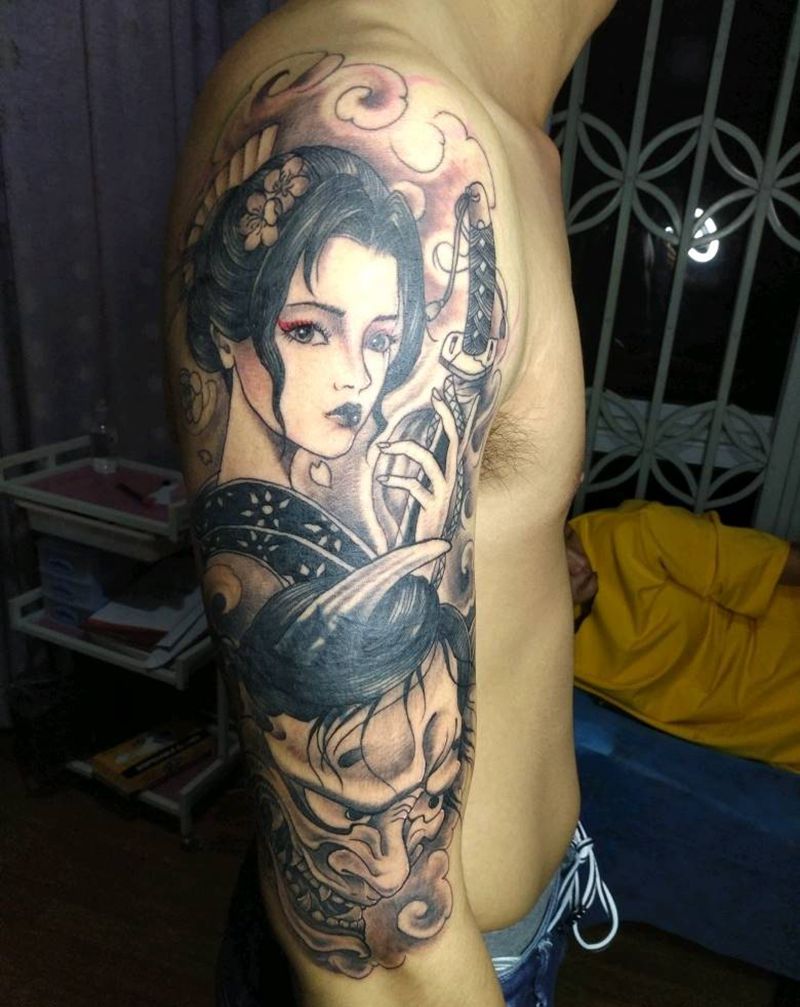 艺妓纹身图片_手臂新传统纹身图案