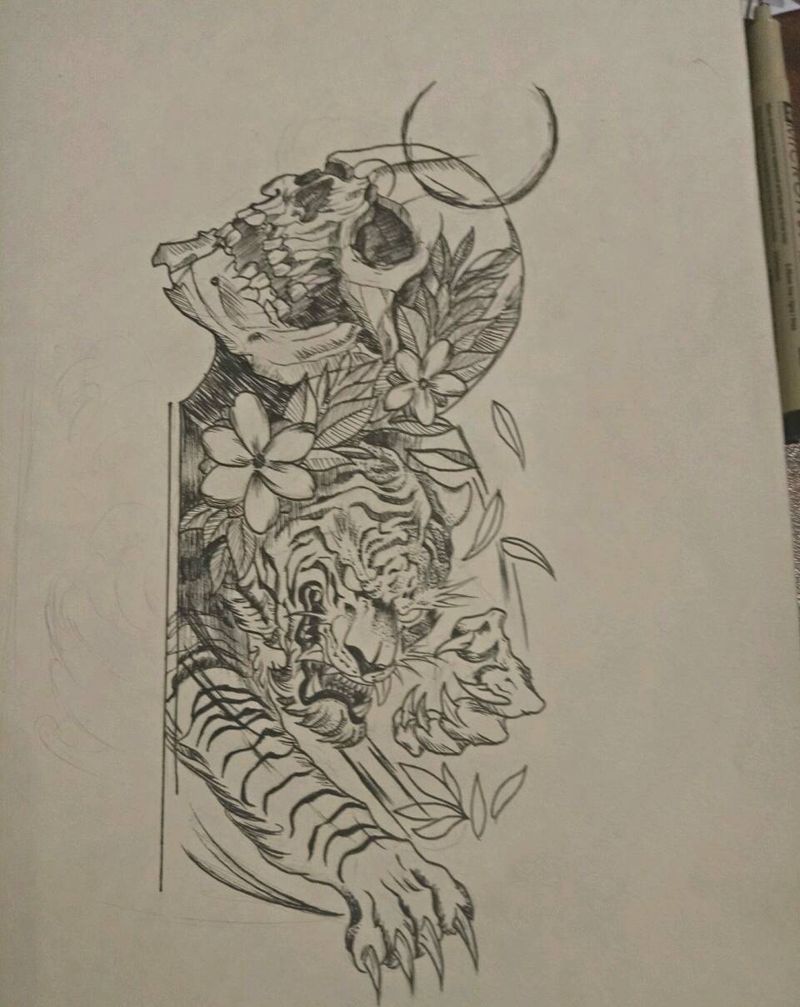 原创手稿，黑暗风格拼接纹身图片