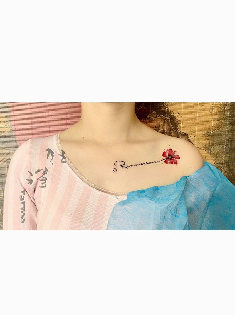 小清新纹身图片_肩部水彩纹身图案