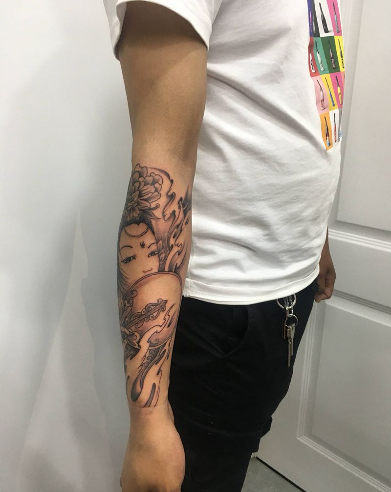 艺姬纹身图片_手臂新传统纹身图案