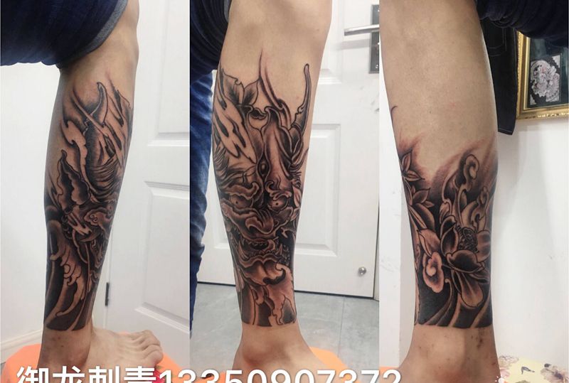 般若包小腿纹身图片_腿部纹身图案