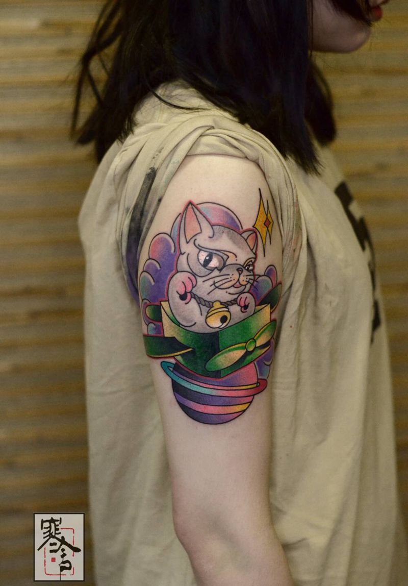 猫纹身图片_New School纹身图案