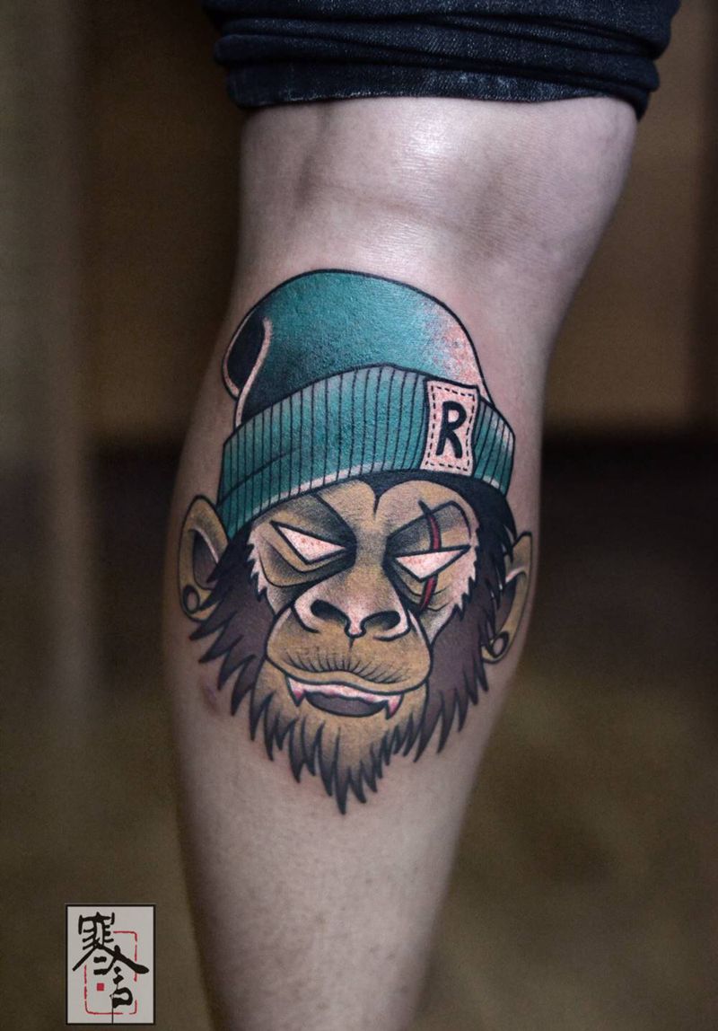 猴纹身图片_New School纹身图案