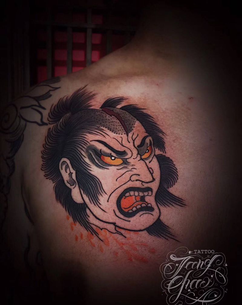 杀纹身图片_胸部老传统纹身图案