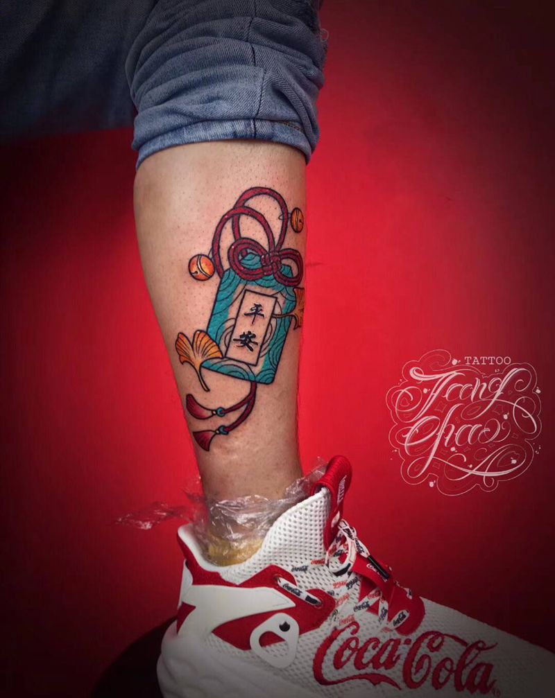 平安纹身图片_腿部新传统纹身图案