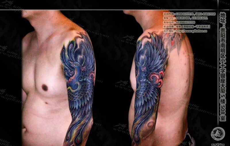 传统凤凰遮盖纹身图片