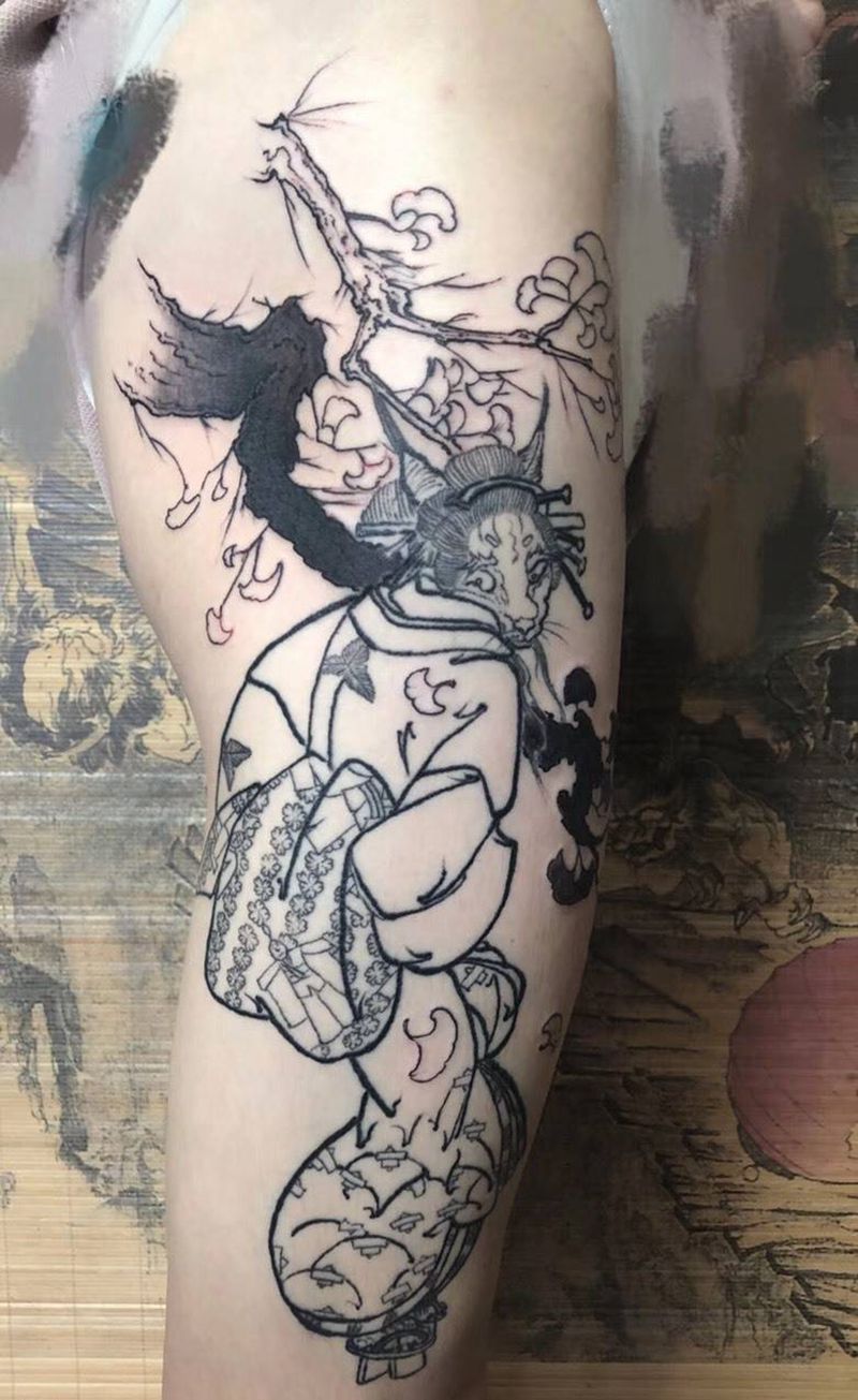大腿艺妓猞狸（未完）纹身图片