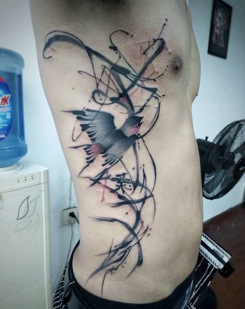 水墨作品纹身图片_国画动物植物原创成品纹身图案