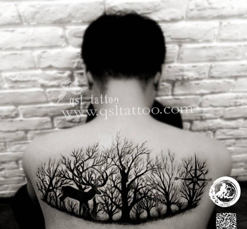 黑森林 麋鹿纹身图片