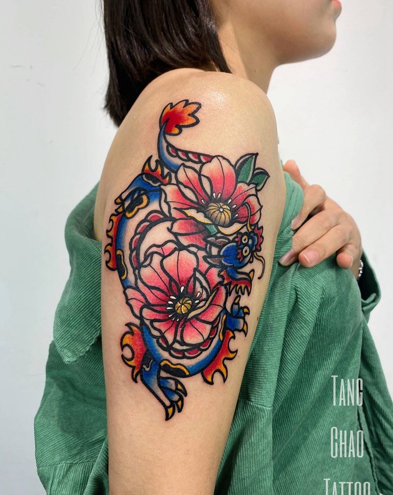 芭比龙纹身图片_手臂Old School纹身图案