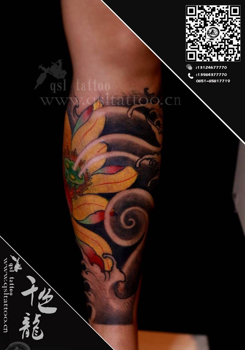 荷花包小腿纹身图片