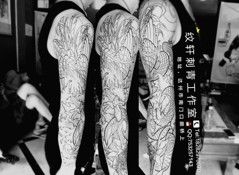 花臂线条纹身图片