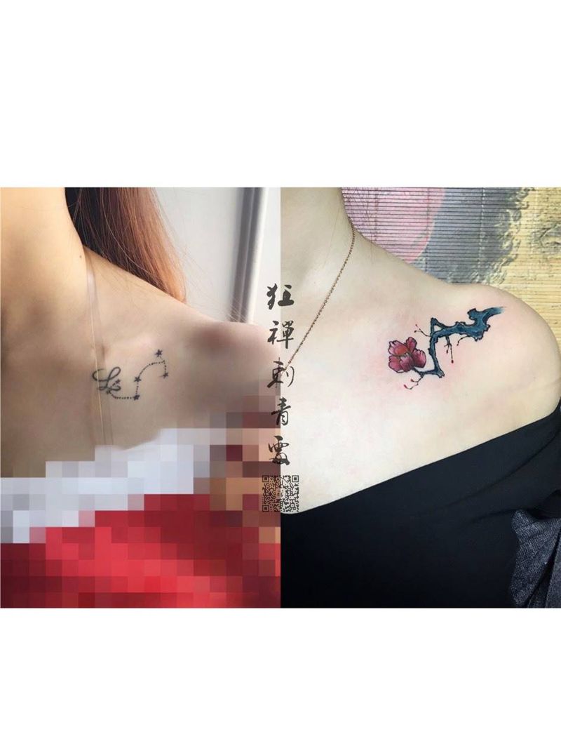 遮盖纹身图片_成品肩部传统国画植物静物原创纹身图案