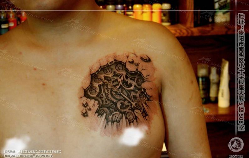 欧美机械时钟纹身图片