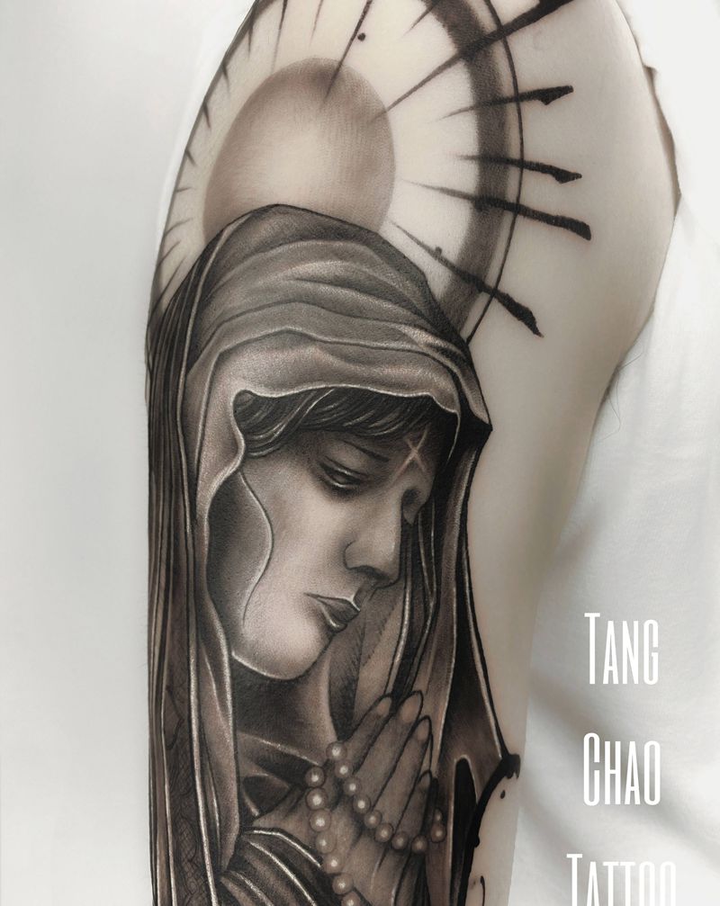 哈利路亚 圣母玛利亚纹身图片_手臂欧美写实纹身图案
