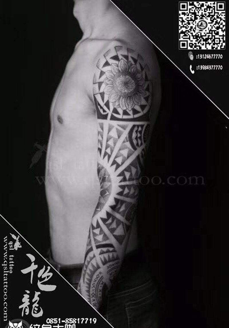 点刺 玛雅图腾 花臂纹身图片
