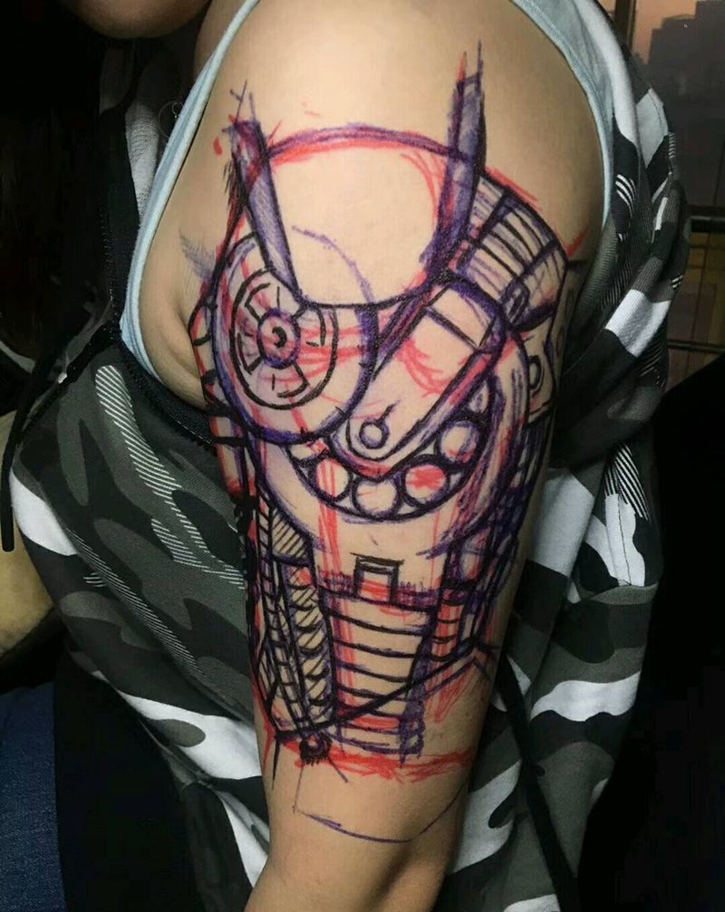 机械半臂纹身图片