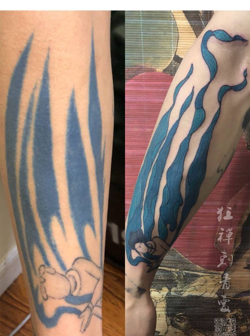 飞天修改第一次纹身图片_手部手臂新传统水彩纹身图案