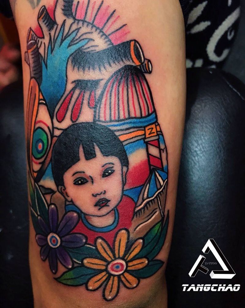 心脏纹身图片_手臂Old School纹身图案