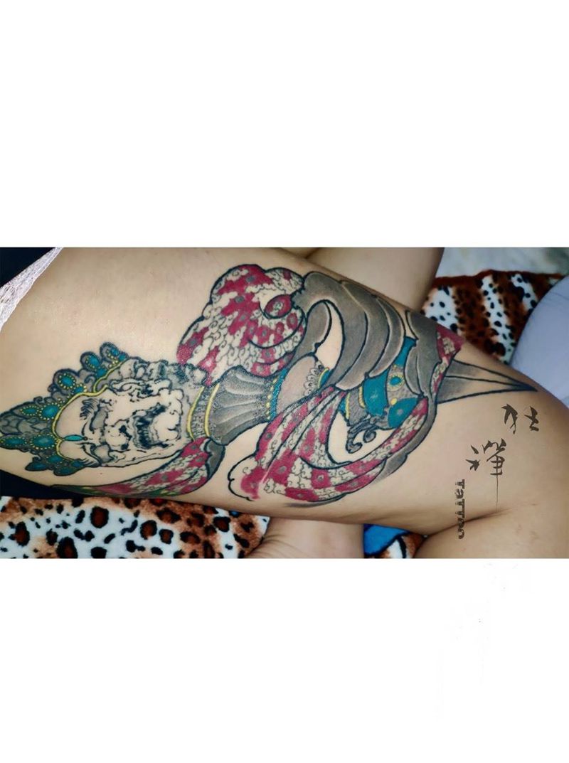 降魔杵恢复后效果纹身图片_脚部腿部新传统纹身图案