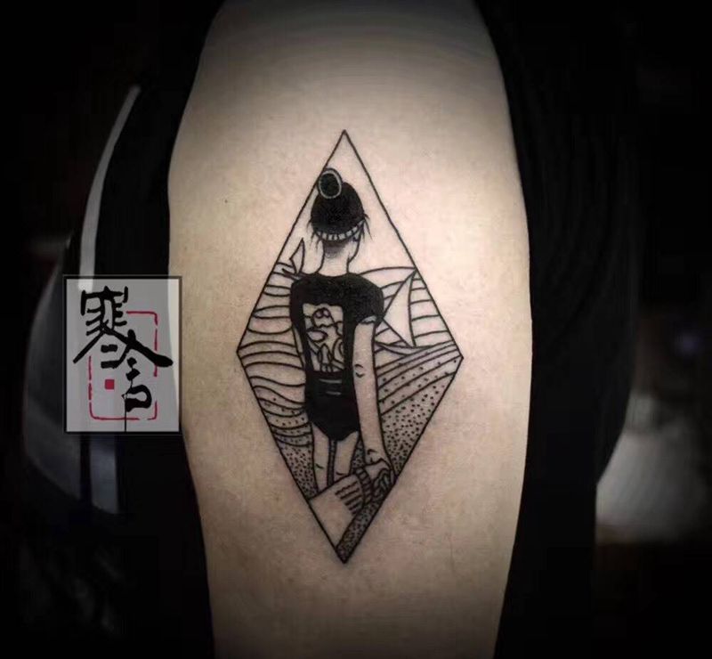 照片纹身图片_成品手臂欧美人物清新纹身图案