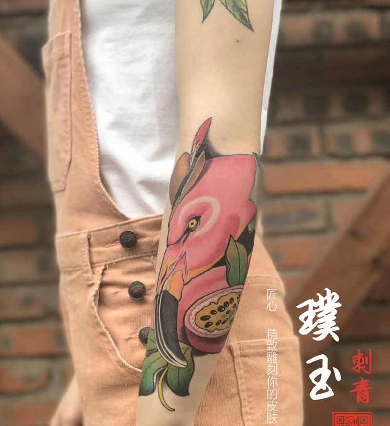 new school火烈鸟与百香果纹身图片