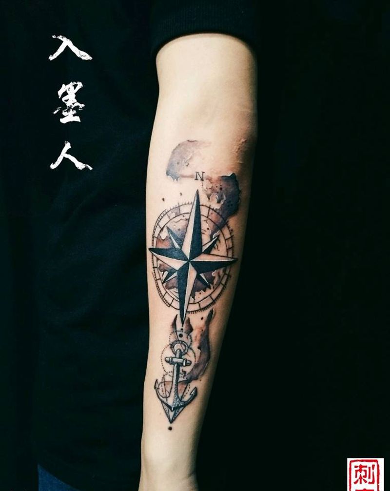 指南针➕船锚纹身图片