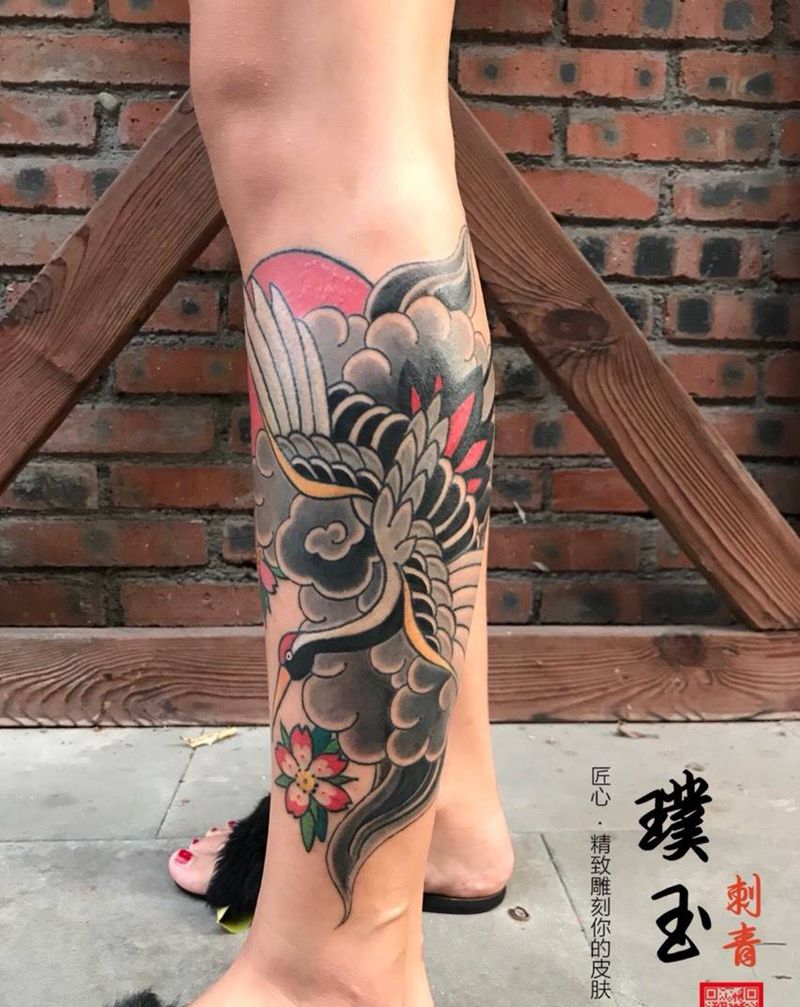 鹤，日式纹身图片