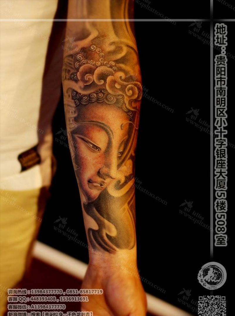 新传统小臂内侧佛像纹身图片
