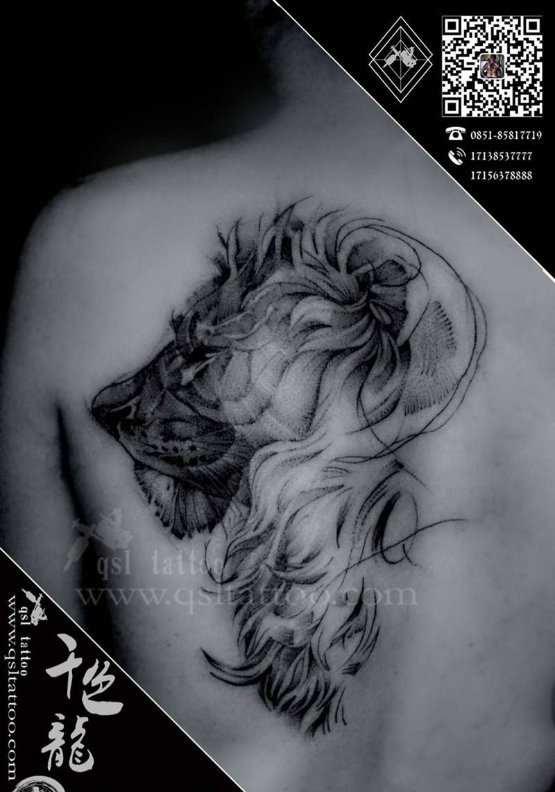 素描风格 狮头纹身图片