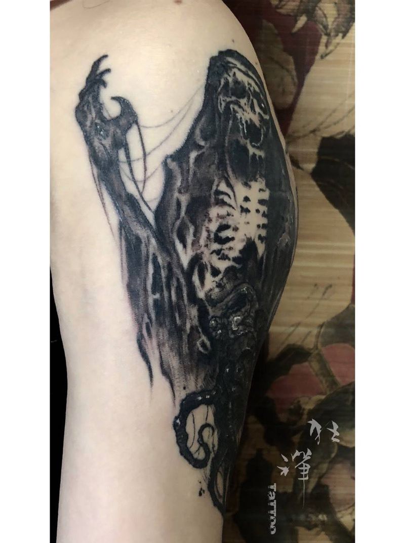 死神纹身图片_手部手臂欧美写实暗黑风格纹身图案