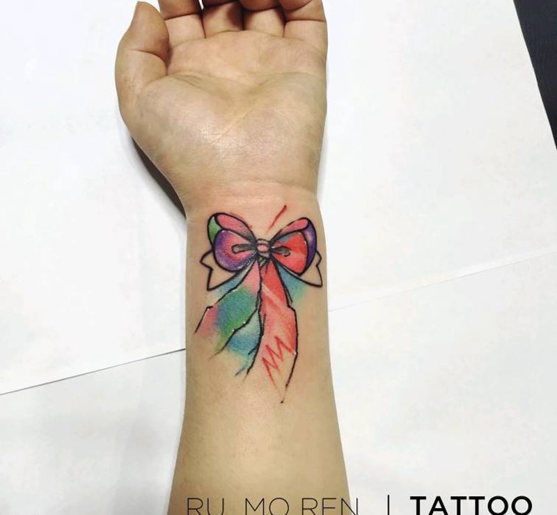 蝴蝶结纹身图片_水彩纹身图案