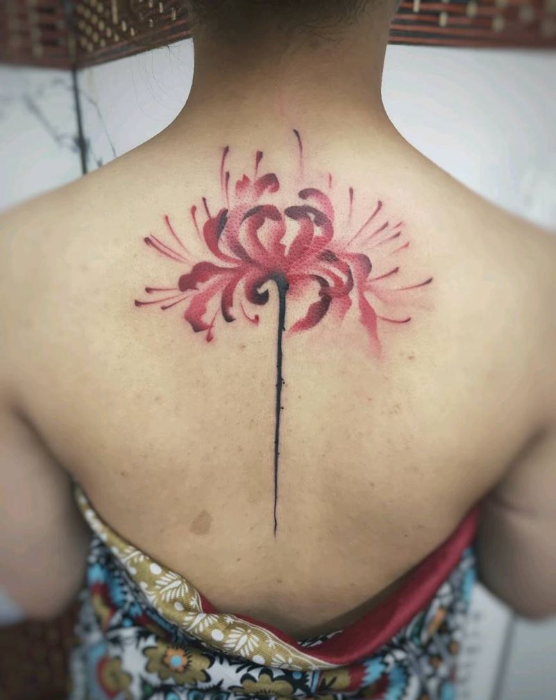 花纹身图片_背部水墨纹身图案