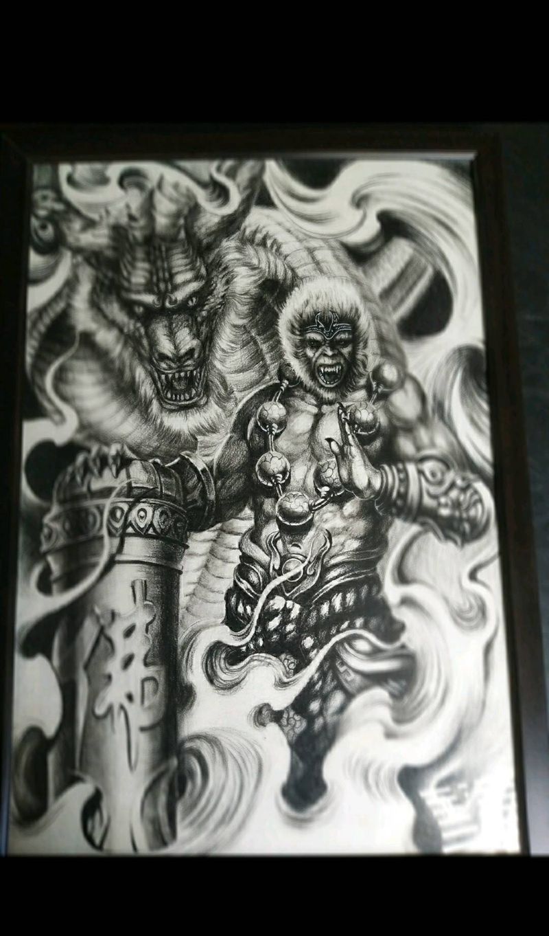 原创猴子手稿纹身图片_背部传统肖像写实动物人物鬼神原创成品手稿纹身图案